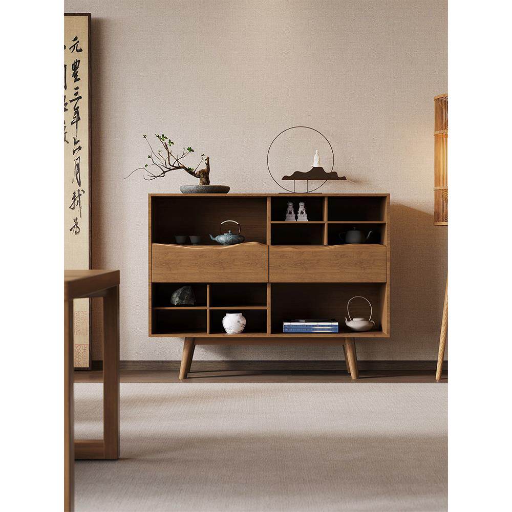 吉赠新中式实木宋代美学边柜客厅靠墙一体斗柜沙发侧柜茶柜置物架