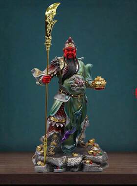关公神像立刀关公树脂手工彩绘武财神聚宝盆关二爷居家店铺供奉