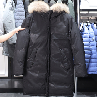 H家 冬季 撤标撤柜 羽绒服外套 男士 简约舒适保暖连帽毛领长款