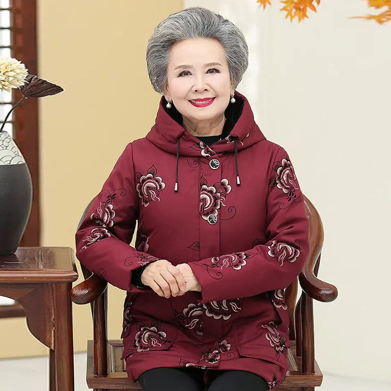 【杉家】撤标撤柜！秋冬女可拆卸内胆时尚印花奶奶装连帽羽绒服