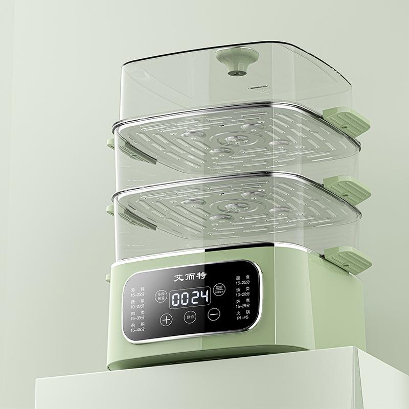语音款一体式电蒸锅家用方形透明大容量蒸笼蒸锅多层可视蒸煮锅