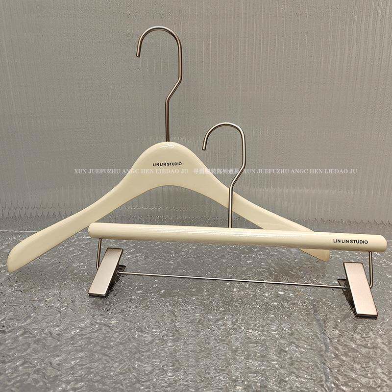 衣架服装店专用防滑无痕衣撑奶白色榉木实木衣挂裤夹好看简约夏天