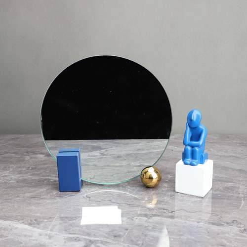 新中式金属蓝脚镜子样板房售楼部卧室餐厅厨房客厅桌面家居摆件