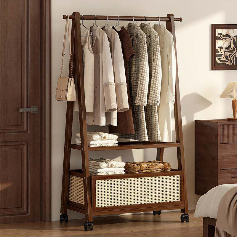 落地可移动衣架多功能简易衣帽架卧室家用楠竹挂衣架衣服收纳架子