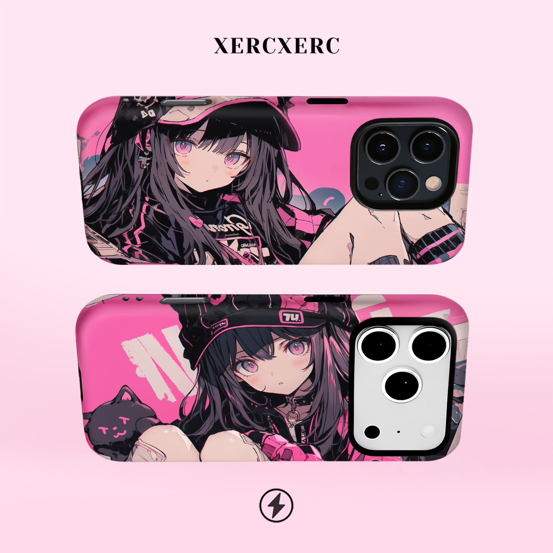 XERCXERC·绮梦甜酷原创黑粉少女二次元插画日韩菲林二合一菲林TPU适用iphone17/华为/VIVO/苹果手机壳