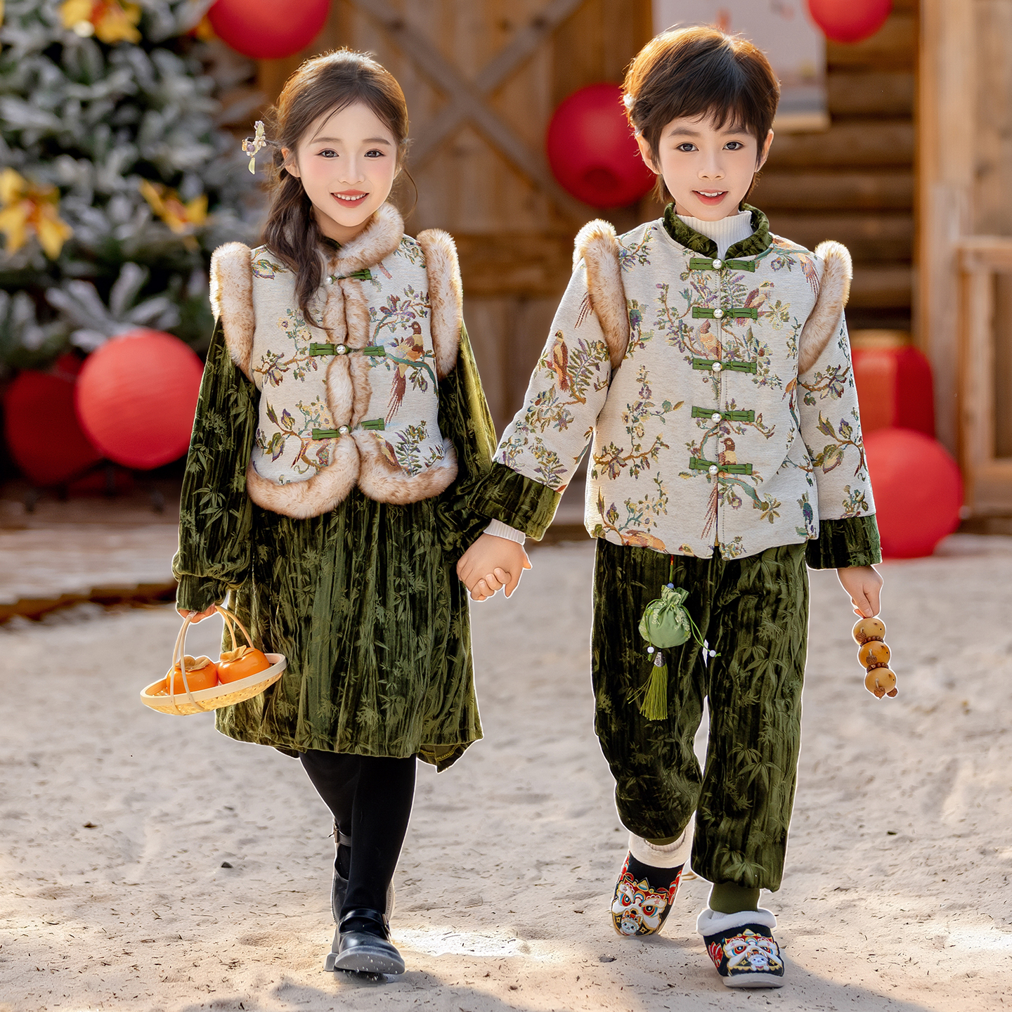 男童加绒汉服国风秋冬季古装女童唐装套装新中式表演服儿童拜年服