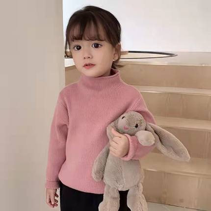 2023女童毛衣秋冬半高领纯色百搭儿童针织衫加绒加厚宝宝打底衫新