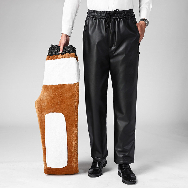 男士加绒皮裤冬季保暖棉裤