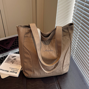 帆布包包女2025新款上班通勤高级感大容量手提袋托特包单肩帆布袋