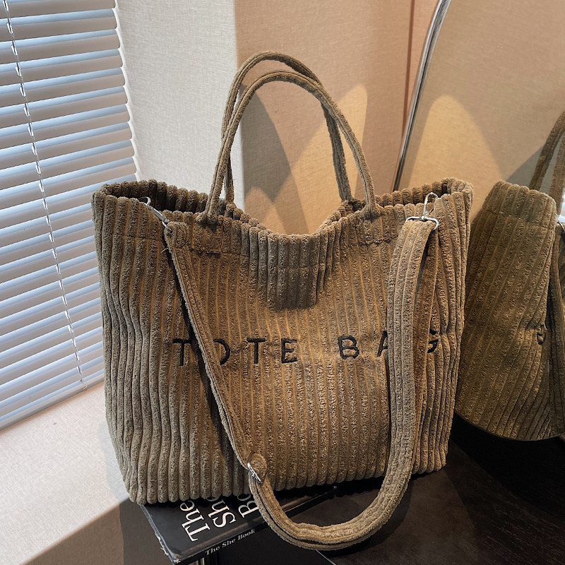 灯芯绒包包女式2025新款潮休闲手拎包大容量托特包学生上课斜挎包