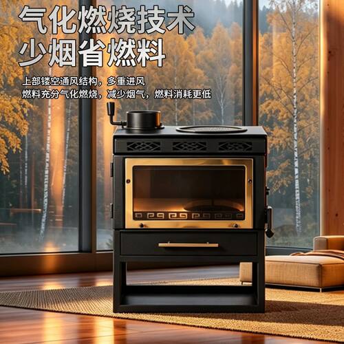 室内柴火真火家用壁炉加厚无烟气化炉柴煤两用火炉节能新款可观火