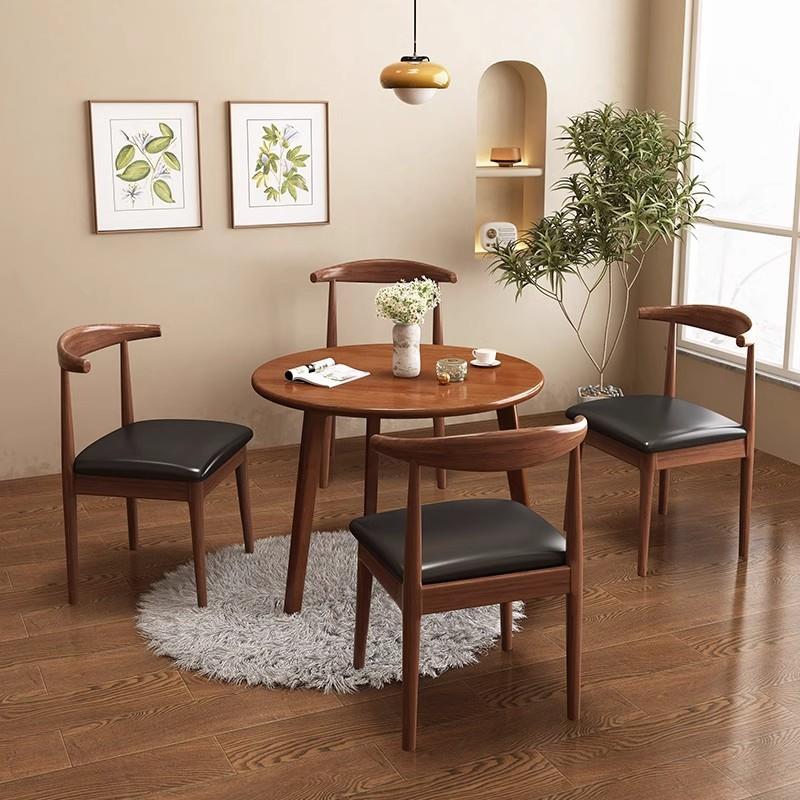 全实木小圆桌现代简约小茶几圆形办公桌小户型阳台洽谈餐桌椅组合