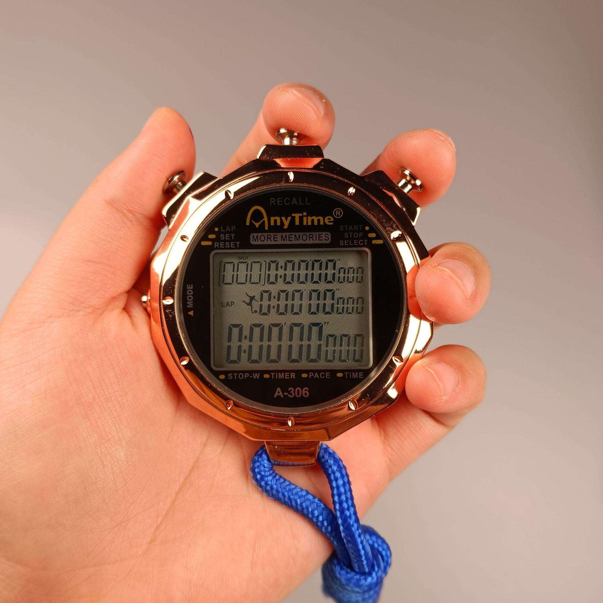 三排显示防水镀金圈秒表裁判码表比赛计时高档体育按键轻弹高灵敏