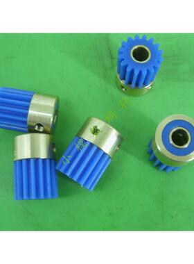 蓝色尼龙塑胶POM正直齿轮现货可来图加工订做1模铜套