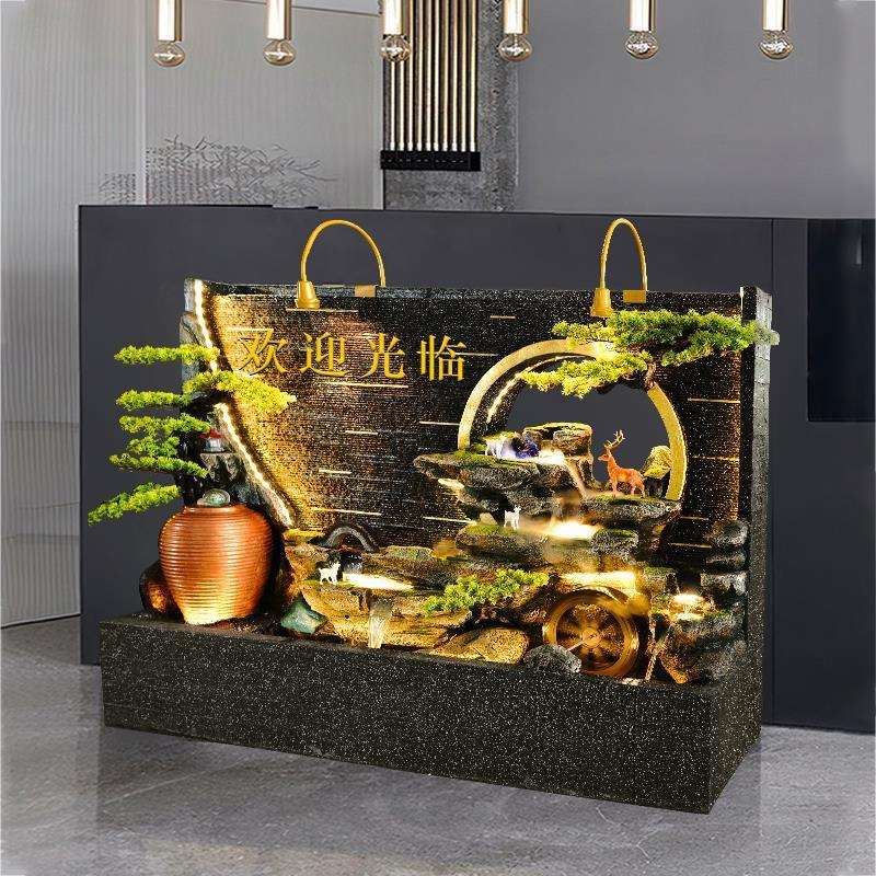 水幕墙流水屏风鱼缸假山喷泉景观田园别墅庭院酒店客厅落地摆件