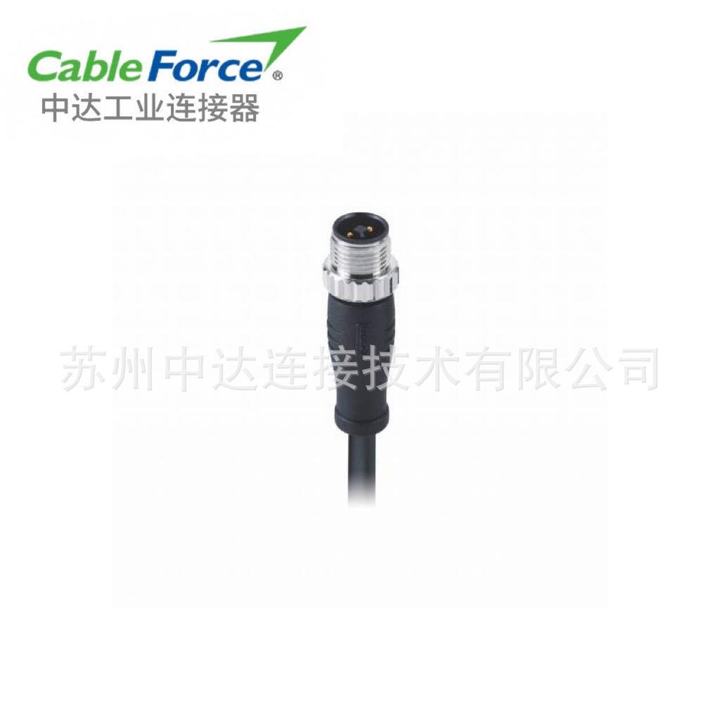 M12连接器4pinT-Code公头预铸电缆防水航空插头2M非屏蔽