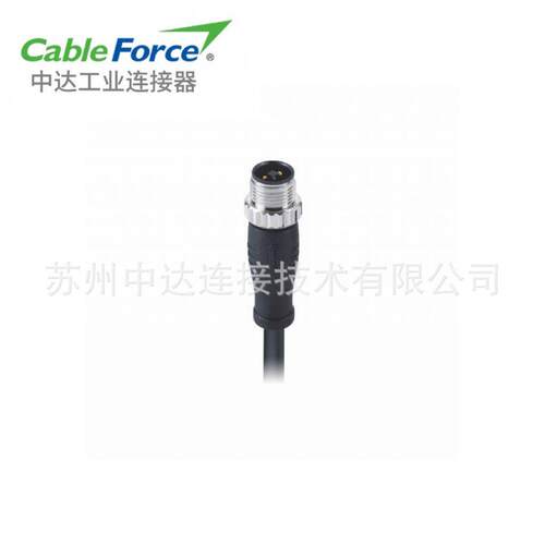 M12连接器4pinT-Code公头预铸电缆防水航空插头2M非屏蔽