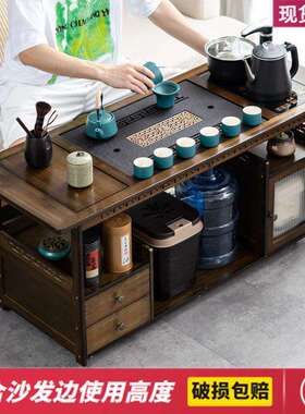 移动家用茶桌茶台客厅实木小茶车沙发边几茶几茶具茶台烧水壶一体