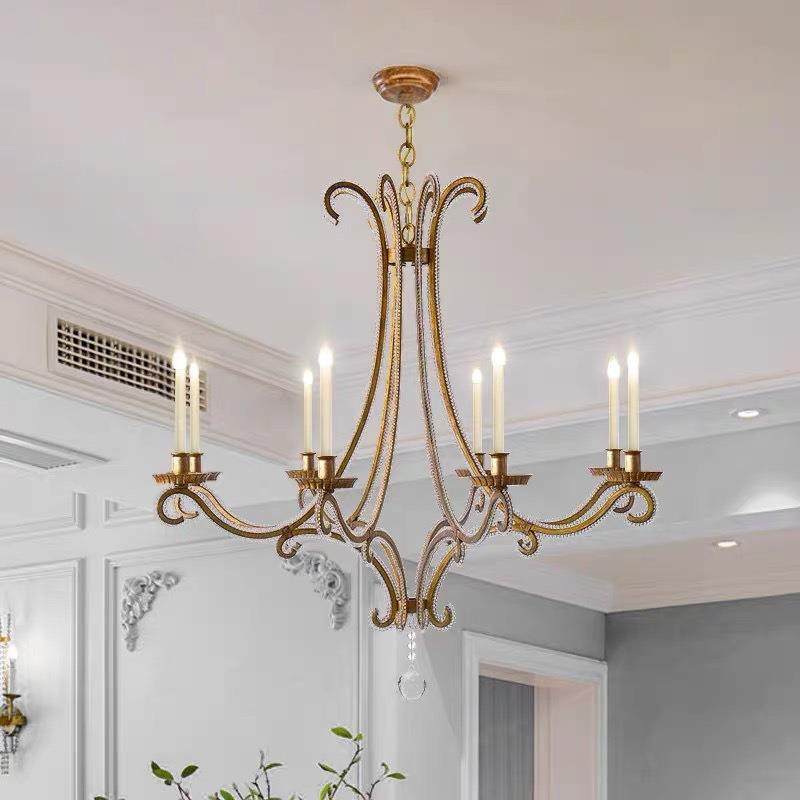 美式铁艺水晶吊灯法式乡村别墅客厅卧室轻奢复古蜡烛装饰水晶灯