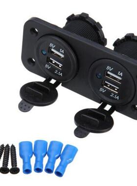 12V2.1&1A4个USB孔2个蓝色灯带线绝缘终端汽车点烟器组合