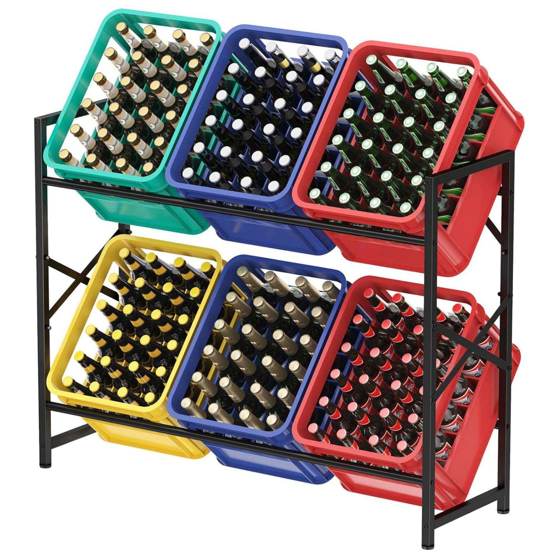 简约2层侧边加固铁艺啤酒箱架，室内户外功能铁艺置物架