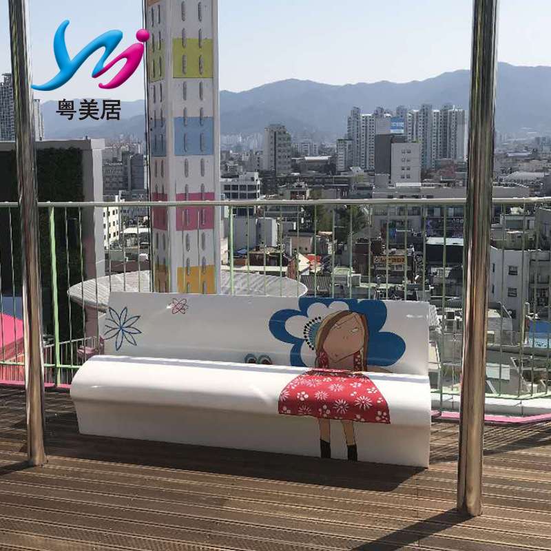 玻璃钢休闲椅防水木纹彩绘书本座椅儿童餐厅游乐场动漫画装饰座椅