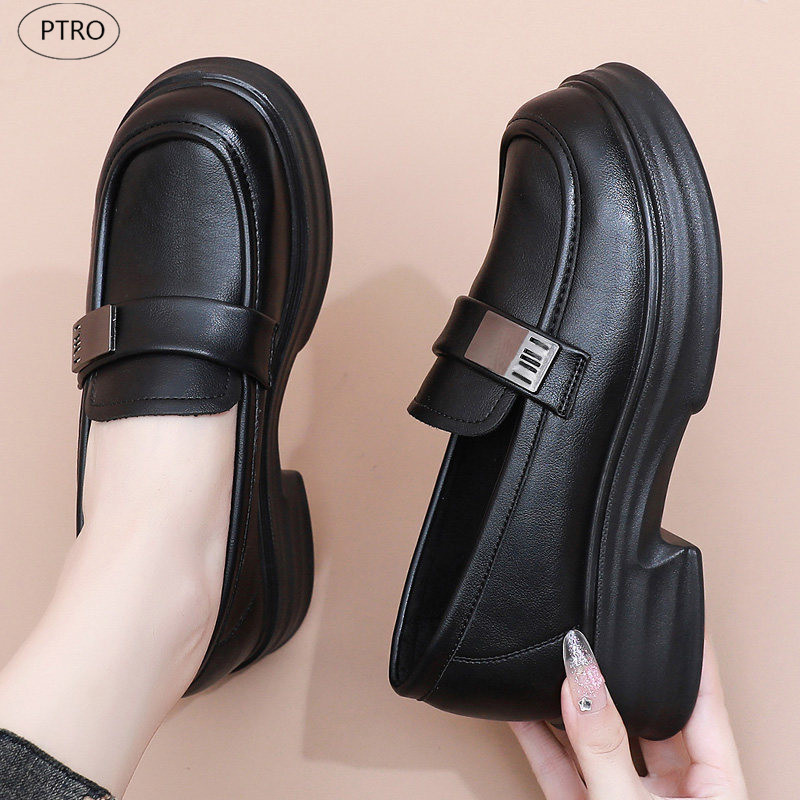 真皮厚底乐福鞋女春秋季2026新款软底防滑工作鞋单鞋不累脚小皮鞋