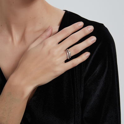 【好物体验专享】as said拉丝情侣对戒 活口调节戒指银色时尚叠戴