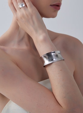 as said漫游系列曲线不规则哑光拉丝手镯 宽版轻奢臂环情侣手饰