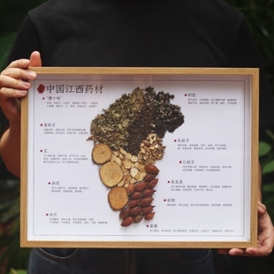 中草药中国地图中医文化挂背景布置中药墙展示格养生走廊挂画