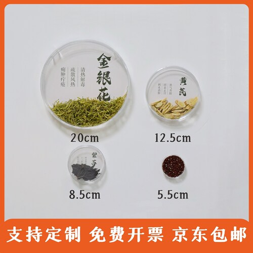 中药标本装饰盒透明圆形中药材展示文化背景墙中药样品展示盘文创