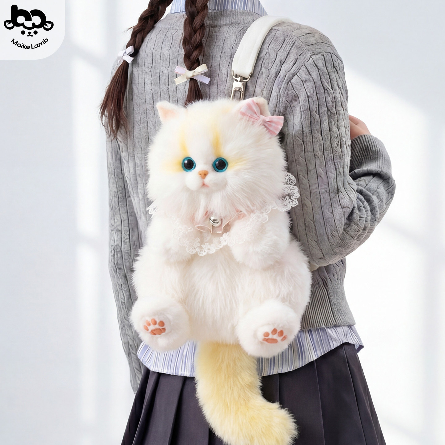 麦扣羊仿真坐姿小猫咪玩偶背包