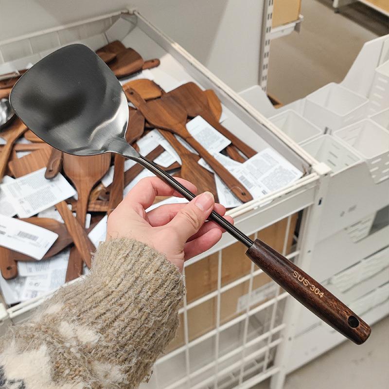 【老板娘自留款】复古钛金304不锈钢锅铲汤勺木柄防烫一体新品