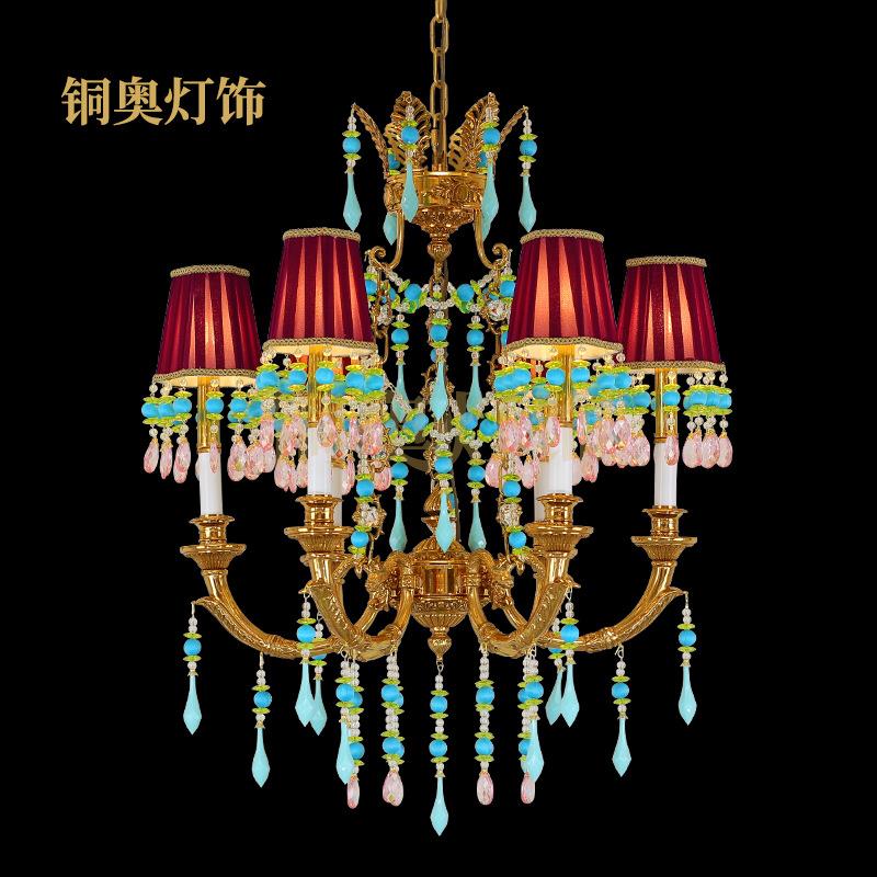 铜奥法式水晶吊灯欧式奢华大气卧室温馨浪漫公主女孩房灯具