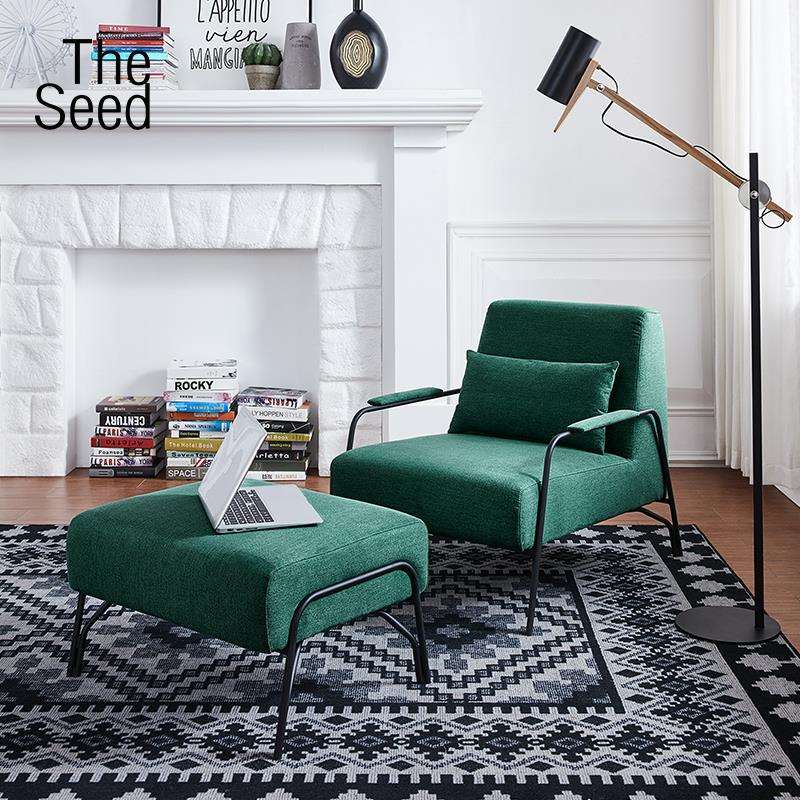 北欧布艺休闲沙发客厅现代简约小户型铁艺卧室单人椅懒人沙发椅