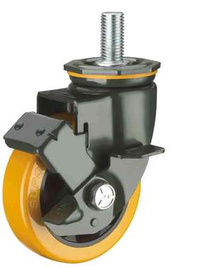 SUPO/向荣5寸丝杆带边刹车橙色PU聚氨酯万向脚轮J05S-02C-125-222