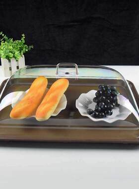 酒店饭店端菜托盘长方形塑料防滑上菜送餐带盖透明防尘罩传菜盘子