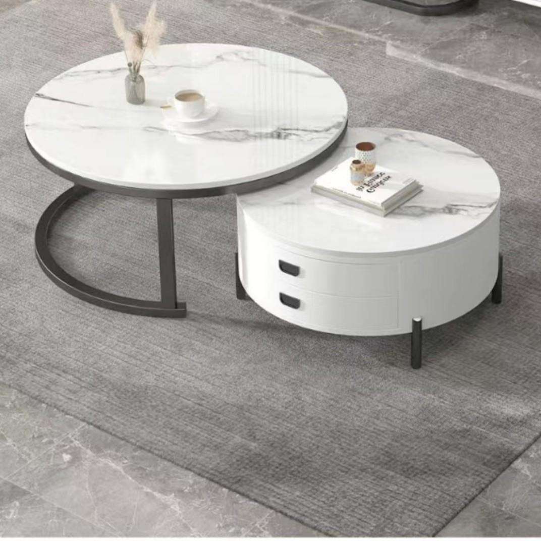 岩板茶几电视柜组合家用客厅小户型现代简约圆形伸缩边几轻奢茶桌