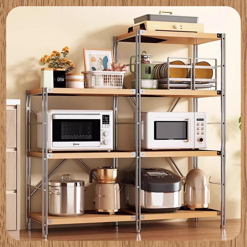 日式钢木置物架多层收纳客厅阳台多功能储物架书架家用厨房展示架