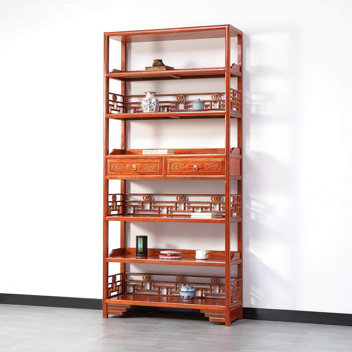 六层书架书架展示架茶架古架实木中国彷古榆树茶架装饰架