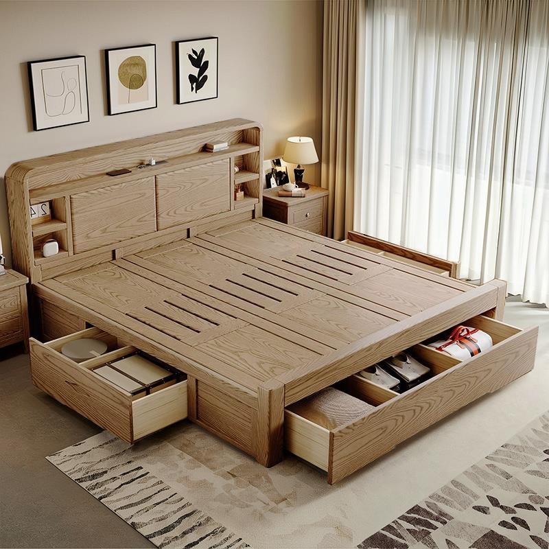 白蜡木实木床1.8米箱体床储物床2米x2米2双人床主卧原木床抽屉床