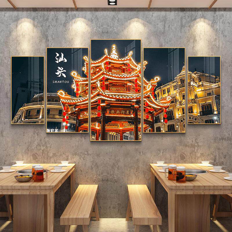 潮汕风景挂画英歌舞背景墙壁画牛肉火锅店墙面装饰饭店装饰画墙贴