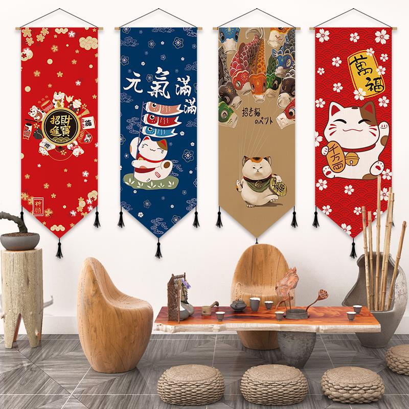 网红招财猫布艺挂画 画墙面背景装饰画 画日式挂旗出租屋改造床头