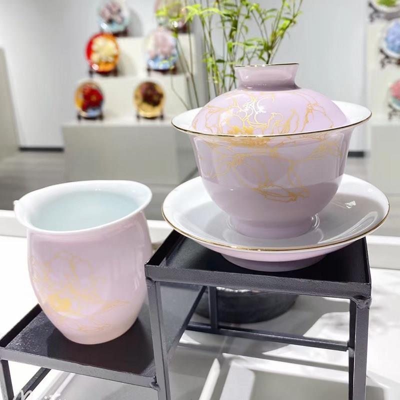 李学武牡丹瓷手工制作陶瓷六件套茶具功夫茶杯礼盒套组装高档送礼