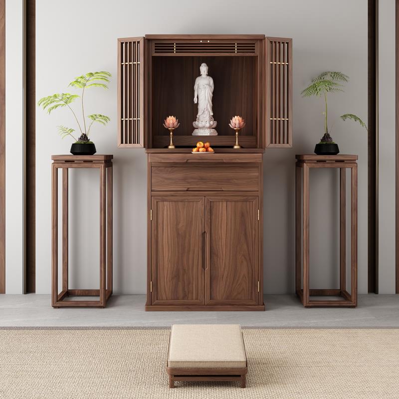 黑胡桃木佛龛新中式立柜佛台菩萨柜子佛柜家用简约带门财神爷柜子
