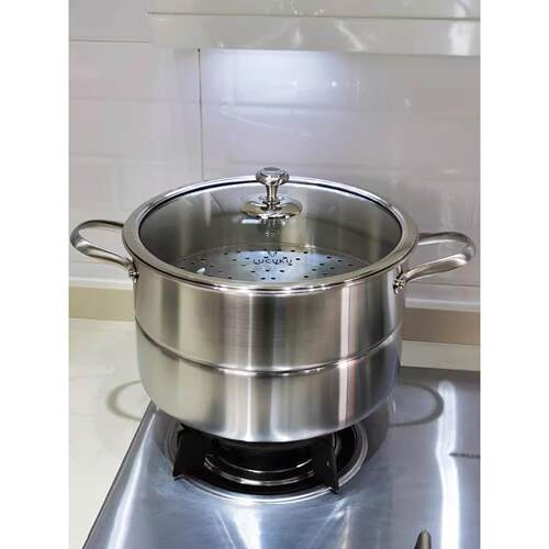 Lucuku304不锈钢蒸锅家用加厚覆合底多用途大汤锅蒸两用锅28cm