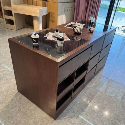 服装店咖啡店岛台餐桌中岛台吧台中岛柜流水台陈列柜展示台胡桃木