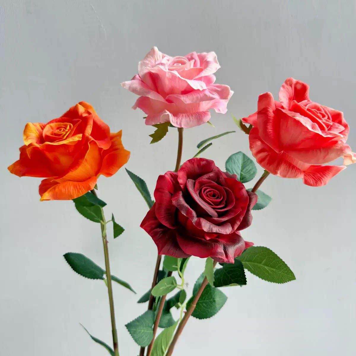仿真pu手感保湿高档轻奢玫瑰花假花装饰花客厅插花摆设花摄影花束