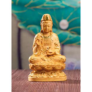 黄杨木坐莲净瓶兰花指观音菩萨佛像客厅车载摆件工艺品