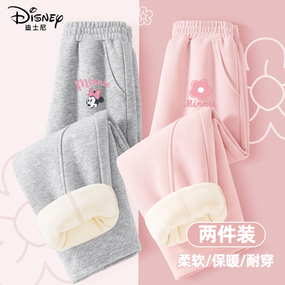 迪士尼女童加绒裤子2025新款童装冬季加厚保暖外穿棉裤儿童冬装潮
